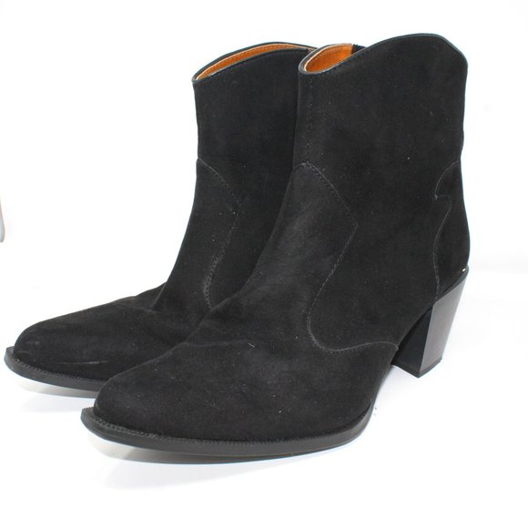 Ann Marino Women's Sz 10 Black Faux Suede Fabric Zip Western Style Ankle Boots - Picture 4 of 13